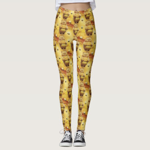 Legging Ursos e Abelhas de Mel Doce 3D Padrão Invisível
