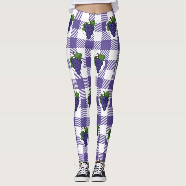 Legging Uvas em Xadrez violeta branca (Frente)