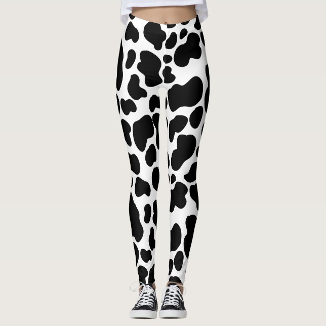 Legging Vaca branca e negra escondida como padrão (Frente)