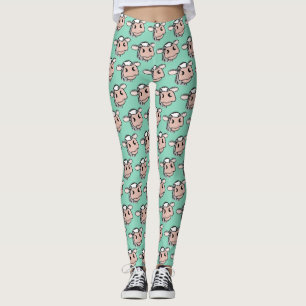 Legging vaca de desenho animado preto branco rosa beijo ci