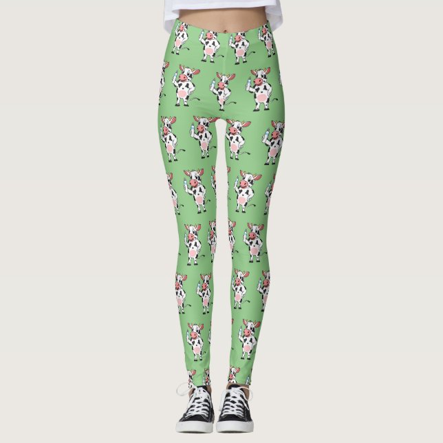 Legging Vaca feliz com cartum de mamadeira (Frente)