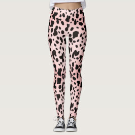 Legging Vaca Negra Rosa Moderna Ponto de Impressão da Faze