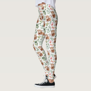 Legging Vacas Altas E Flores Cor-de-Rosa Padrão Floral