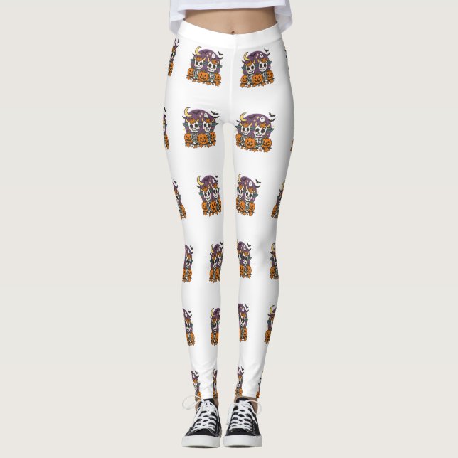 Legging Vacas de Esqueleto Assustadoramente Fofas com Abób (Frente)