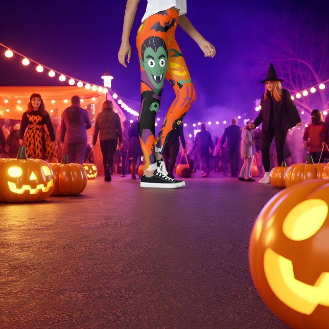 Legging Vampiro Divertido, Gato Negro e Abóbora (Criador carregado)