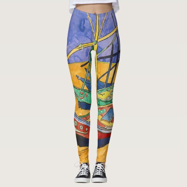 Legging Van Gogh Boats Impressionism Beach (Frente)