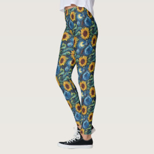 Legging Van Gogh girassol e noite estrelada