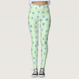 Legging Várias Formas Flocos de Neve Primavera Verde Paste
