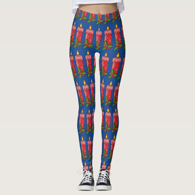 Legging Vela do Pilar Vermelho Natal com Holly (Frente)