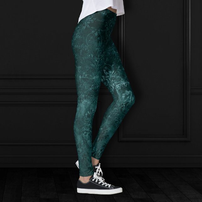 Legging Velvety Teal Damask | Verde escuro Barroco (Criador carregado)