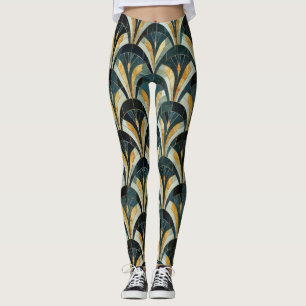 Legging Ventilador Deco de Arte Emerald do ouro Padrão