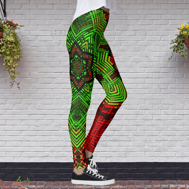 Legging Vento Mandala Flor Vermelho e Verde (Criador carregado)