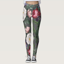 Legging Verão de rosas vermelhas de padrão floral de roman