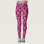 Legging Verão tropical de abacaxi-rosa e preto<br><div class="desc">Presente de Aniversário Tropical Havaiana Tropical,  Rosa Quente e Abacaxi Negro.</div>