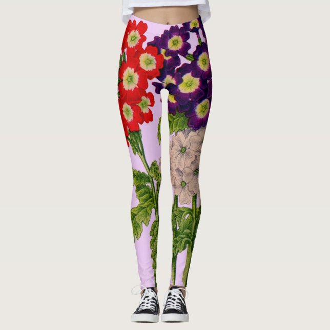 Legging verbena flores em vermelho e roxo (Frente)