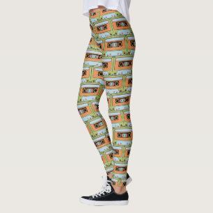 Legging Verde alaranjado retro do vintage 80s 90s das