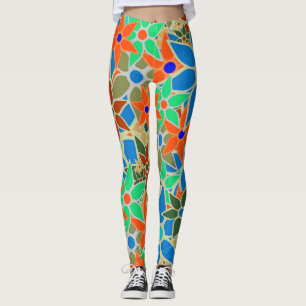 Legging Verde azul alaranjado da hortelã floral