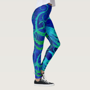 Legging Verde azul do polvo 8 - caneleiras