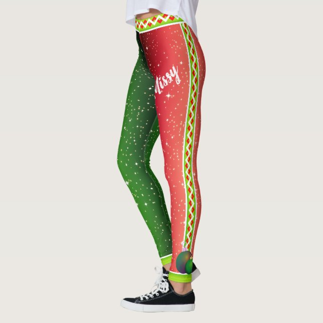 Legging Verde Branco Vermelho / Seu Nome / Dois Tons de Na (Esquerda)