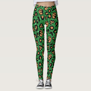 Legging Verde Brilhante Dourado Leopardo Shamrock Clover I