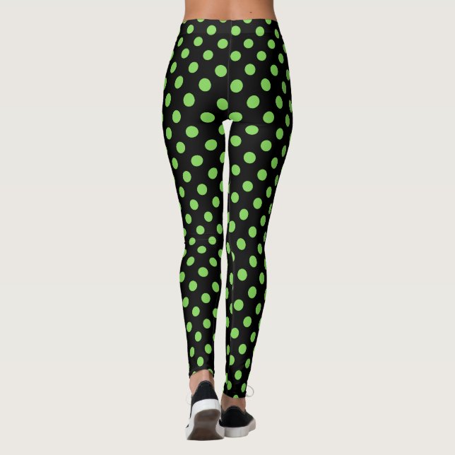 Legging Verde-Chic Retroativo em Bolinhas Pretas (Verso)