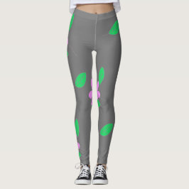 Legging Verde-claro deixa desenho cor-de-rosa da flor