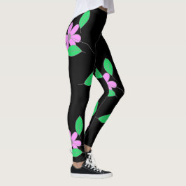 Legging Verde-claro deixa desenho cor-de-rosa da flor