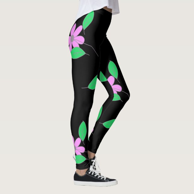 Legging Verde-claro deixa desenho cor-de-rosa da flor (Direita)
