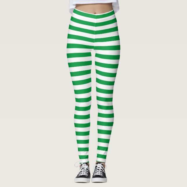 Legging Verde Clássico e Branco em Lado (Frente)