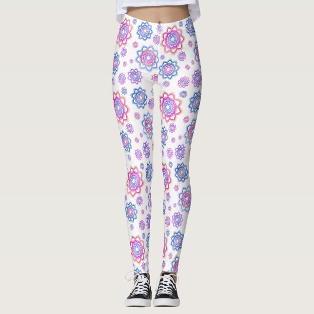 Legging Verde Cor-de-rosa com flor moderna do Lotus (Frente)