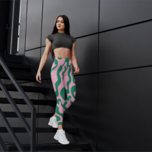 Legging Verde divertido e abstrato cor-de-rosa preto