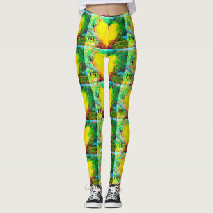 Legging verde dos corações do ouro amarelo