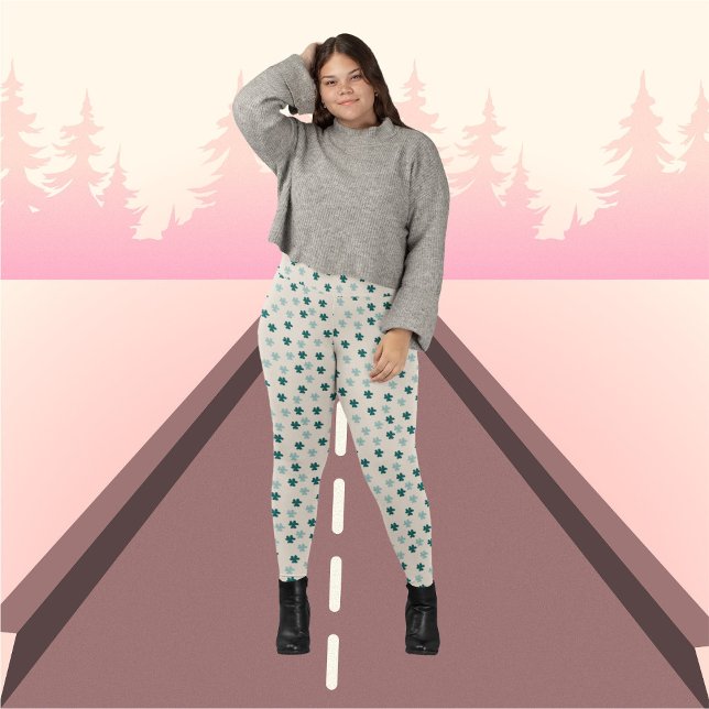 Legging Verde Folhas no Padrão de Fundo bege (Criador carregado)