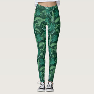 Legging Verde frondoso tropical das caneleiras do
