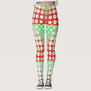 Legging Verde Funky, Vermelho, Padrão, Flores,