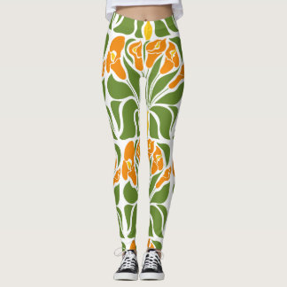 Legging Verde & Laranja Moderno Floral Abstrato