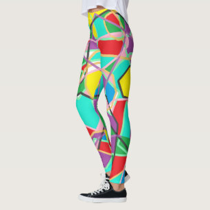 Legging Verde Lima, Vermelho, Azul Listrado Rabisco Abstra
