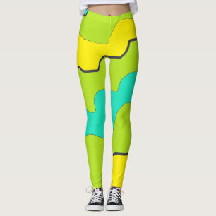 Legging Verde limão, cerceta e caneleiras amarelas