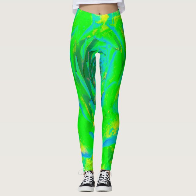 Legging Verde limão Chartreuse Suculente Sedum Rosette (Frente)