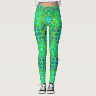 Legging Verde limão e Abstrato azul esmerilado