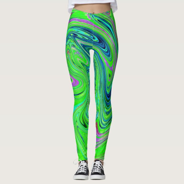 Legging Verde limão e Abstrato azul esmerilado (Frente)