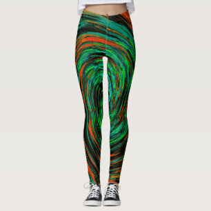 Legging Verde limão e Grelha de Abstrato Laranja