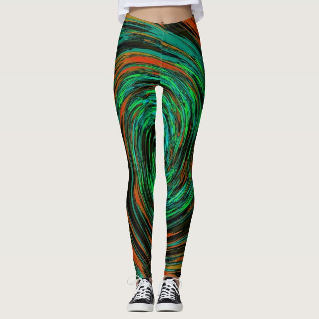 Legging Verde limão e Grelha de Abstrato Laranja (Frente)