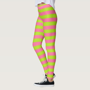 Legging Verde limão e listras cor-de-rosa