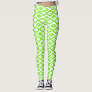 Legging Verde limão e padrão de diamante branco
