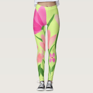 Legging Verde limão - Pernas Florais Rosa