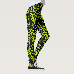 Legging Verde limão psicodélico e padrão preto