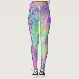 Legging Verde limão Psychedelic Trippy e Hibiscus roxo