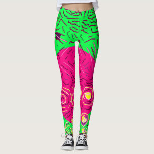 Legging Verde limão rosa e design amarelo