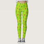 Legging Verde limão Ski Tricks Padrão Natal<br><div class="desc">Estas pernas são perfeitas para o Natal! Eles apresentam ilustrações de esquiadores fazendo truques de esqui junto com sotaques de flocos de neve em vermelho festivo e verde contra um fundo de verde limão brilhante.</div>